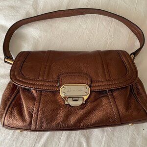 B. Makowsky Metallic Bronze Leather Flap Shoulder Bag
